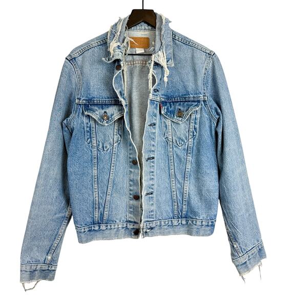 Vintage Levi’s Denim Jacket Trashed Blue Mens - 42L Large - Picture 1 of 10